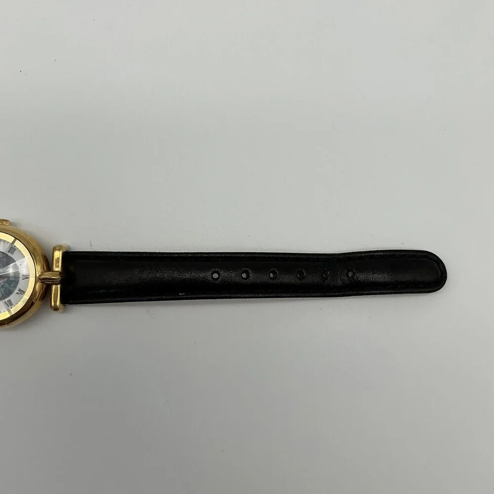 Vintage Fossil PC-7380 Women Watch 26mm Rivoli Crystal Black Leather New Battery